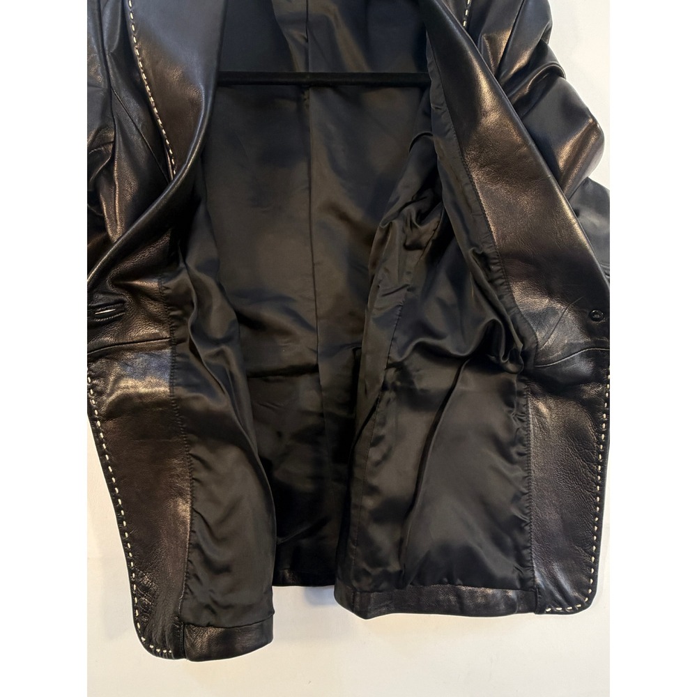 Banana Republic Leather Blazer Women Small Black Excellent Pick Stitch Jacket - Picture 8 of 10